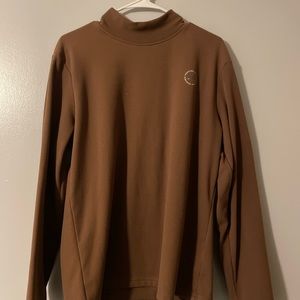 Brown, long sleeve turtleneck sweatshirt.